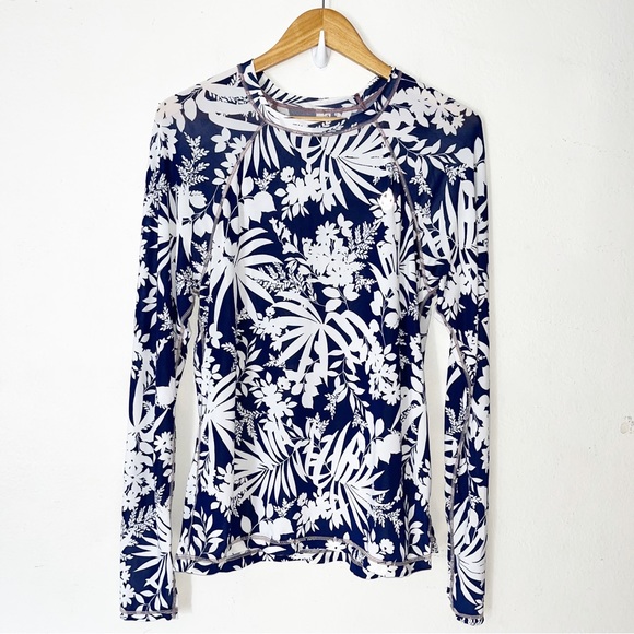 Hurley Other - Hurley Rashguard Palm Tree Floral Hawaiian Long Sleeve Bathing Suit Top L UPF